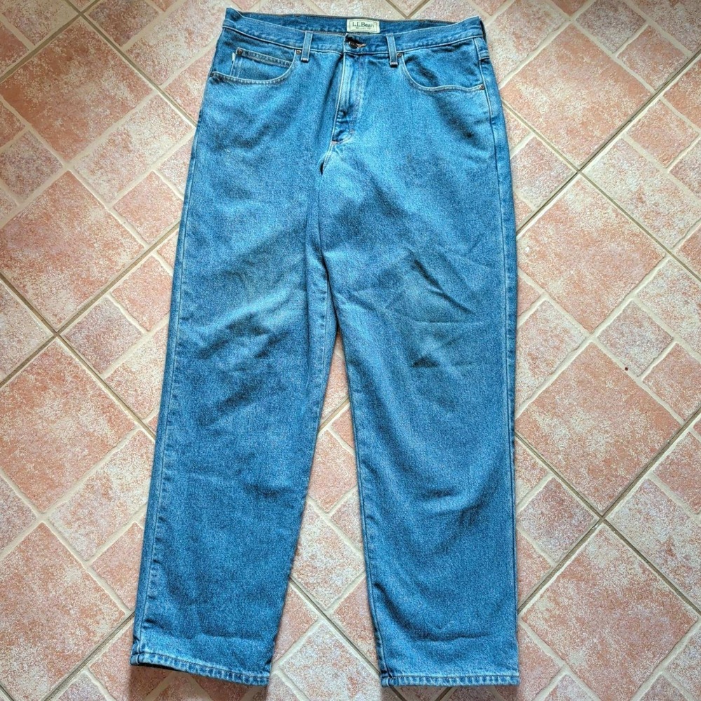 LL Bean Jeans Mens 36x32 Blue Relaxed Fit Flannel Lined Denim Medium‎ Wash